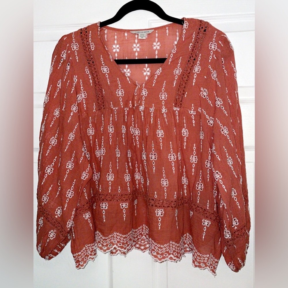 American Eagle Eyelet Boho Babydoll Top - Picture 4 of 9